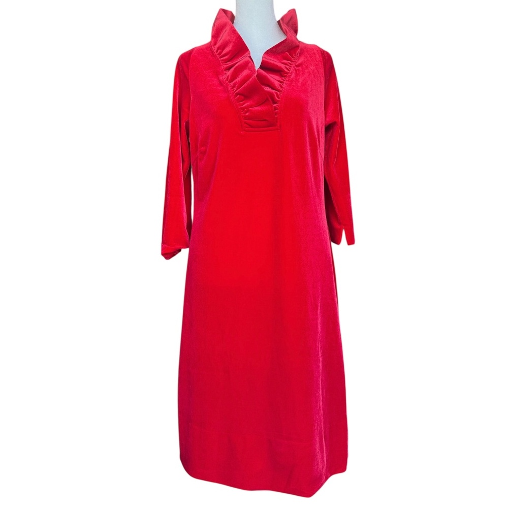 NWT Gretchen Scott Ruffneck Red Silky Velvet‎ Dress Sz M